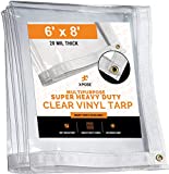 6' x 8' Clear Vinyl Tarp - Super Heavy Duty 20 Mil Transparent Waterproof PVC Tarpaulin with Brass Grommets - for Patio Enclosure, Camping, Outdoor Tent Cover, Porch Canopy - by Xpose Safety