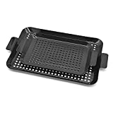 Hovico 2Pcs Grill Basket, Nonstick Grilling Tray Durable Grill Pans with Holes, Thicken Grill Pan for Outdoor Grill Small and Big Topper Baskets BBQ Accessories for Vegetable, Fish, Meat, Seafood