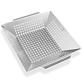 Pure Grill BBQ Vegetable Grilling Basket - Stainless Steel Barbecue Wok Pan Tray