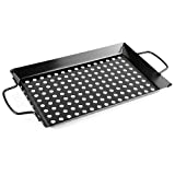 waykea Non-Stick Vegetable Grill Basket with Handle, 12" Rectangle Pan BBQ Accessory for Grilling Veggie, Fish, Shrimp, Meat, Camping Cookware