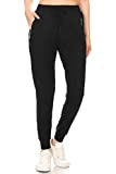 Leggings Depot Women's Relaxed fit Jogger Track Cuff Sweatpants with Zippered Pockets-JGEZIP-Black-M
