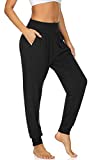 UEU Women's Summer Comfy Casual High Waist Yoga Joggers Pants Loose Fitting Workout Fitness Home Lounge Sweat Pants with Pockets(Black,L)