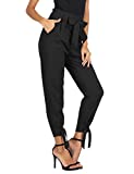 LIUMILAC Black Work Pants for Womens Joggers All Occasions Elastic Waist Pants with Tie M