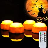 Homemory 4 Pack Halloween Bright LED Pumpkin Lights with Remote Control and Timers, Jack O Lantern Lights Battery Operated for Halloween, Fall Decorations, Orange, Outdoor