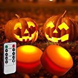 Migaven Halloween LED Pumpkin Lights with Remote Control Jack-O-Lantern Lights Candles Battery Operated with 2 Modes Timer for Halloween Thanksgiving Fall Decorations, 2-Pack