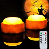 Homemory Halloween Bright LED Pumpkin Lights with Remote Control and Timers, Jack O Lantern Lights Battery Operated for Halloween, Fall Decorations, Orange, Outdoor, Set of 2