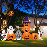 SANPUK 8.5FT Halloween Inflatable Pumpkin Outdoor Decoration, Jack-o-Lantern with Tombstone Ghost Witch, Built-in LED Lights Blow Up Yard Decoration for Indoor Outdoor Garden Lawn