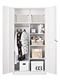 MIIIKO Steel Wardrobe, 72" Combination Storage Cabinet with Clothes Rod and 4 Shelves Organizer Storage, 2 Lockable Doors, for Office Home, Garage, Laundry Room