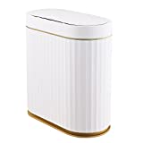 Motion Sensor Trash Can - ELPHECO 2.5 Gallon Waterproof Motion Sensor Trash Can, Bathroom Trash Can, Garbage Bin for Kitchen and Office Use, White with Golden Trim