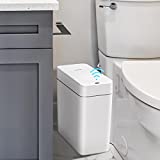 funest Bathroom Trash Cans with Lids, Touchless 3.8 Gallon Waterproof Motion Sensor Bedroom Garbage Bin , Slim Plastic Narrow Small Dogproof Wastebasket for Rv, White
