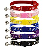 6 Pack Breakaway Cat Collar with Bell Gold Moon and Star Glow in The Dark Adjustable Quick Release Safety Kitten Collars