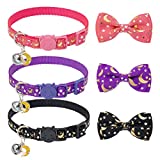 BINGPET Breakaway Cat Collar with Bell 3 Pack, Adjustable Luminous Kitten Collar with Star & Moon Patterns, Removable Bow Tie, Glow in The Dark