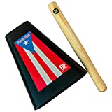 DP Music Puerto Rico Flag 8 Inch Metal Cow Bell Noise Maker with Beater and Bag - Cowbell for Sporting, Football Games, Events - Percussion Musical Instrument