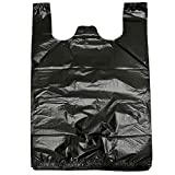 YYaaloa 100 pcs Small Black Trash Bags with Handles 14x22 Super Thick plastic Rubbish Bags,T-shirt bags,Wastebasket Bags for Office, Picnic,Kitchen , Bulk Bags (Black 100 pack)