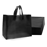 Plastic Bags with Handles - 50 Pack Large Frosted Black Plastic Shopping Bags, Gusset & Cardboard Bottom, Bulk Merchandise Retail Gift Bags, Boutiques, Small Business, Parties, Events - 16x6x12