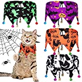 4 Piece Halloween Dogs Bandanas Dogs Collar with Bells Adjustable Pumpkin Pet Cat Bandana Neck Chain Choker Jewelry Cosplay Party Costume for Halloween Party (Pumpkin, Ghost, Skull)