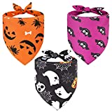 3 Pieces Dog Halloween Bandana, Selemoy Halloween Triangle Dog Scarf with Pumpkin, Ghost, Bat, Spider, Bones Patterns, Reversible Dog Halloween Bibs Scarf for Small Medium Large Pets, Cats and Dogs