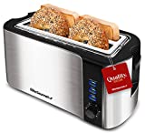 Elite Gourmet ECT-3100 Long Slot 4 Slice Toaster, Reheat, 6 Toast Settings, Defrost, Cancel Functions, Built-in Warming Rack, Extra Wide Slots for Bagels & Waffles, Stainless Steel & Black