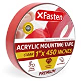 XFasten Double Sided Acrylic Mounting Tape Removable, Clear, 1-Inch x 450-Inch, Weatherproof Adhesive for Brick, Walls- Indoor and Outdoor Applications