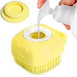 ELEGX Pet Grooming Bath Massage Brush with Soap and Shampoo Dispenser Soft Silicone Bristle for Long Short Haired Dogs Cats Shower (Yellow)