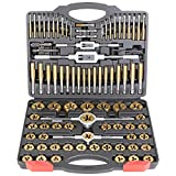 WYNNsky Die and Tap Set in SAE and Metric, Hex Threading Dies for External Threads, Thread Tap for Internal Threads, Thread Wrench, Thread Pitch Gauge, 86 Pieces Gauge Kit for DIY Tapered