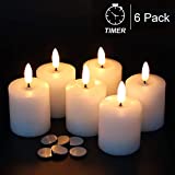 GenSwin Flameless Pillar Candles Flickering with Timer, Battery Operated Real Wax LED Votive 3D Wick Candles 6 Pack White(Battery Include, 2 x 3.2 Inch)