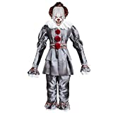 Creepy Clown Costume Kids Halloween Cosplay Outfit With Scary Mask Full Sets Masquerade Party (Silver, Medium)