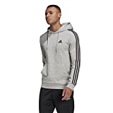 adidas Men's Essentials 3-Stripes French Terry Hoodie, Medium Grey Heather/Black