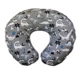Boppy Nursing Pillow and PositionerOriginal | Gray Dinosaurs with White, Black and Blue | Breastfeeding, Bottle Feeding, Baby Support | With Removable Cotton Blend Cover | Awake-Time Support