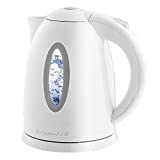 Ovente Electric Hot Water Kettle 1.7 Liter with LED Light, 1100 Watt BPA-Free Portable Tea Maker Fast Heating Element with Auto Shut-Off and Boil Dry Protection, Brew Coffee & Beverage, White KP72W