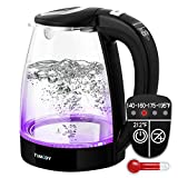 TUMIDY 1.7L Glass Electric Kettle Temperature Control Hot Water Boiler with 5 Colors LED Indicator and Keep Warm Function, 90Open Fast Boil Auto Shut-Off Tea Heater Stainless Steel Inner Lid & Bottom