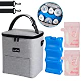 Manorie Breastmilk Cooler Bag with Improved Gel Ice Pack & Storage Bags - Insulated Baby Bottle Bag & Special PEVA Material Completely Waterproof & Leakproof - Holds Up to 6 Bottles