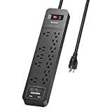 12 Outlets Power Strip Surge Protector 2 USB Ports 5V/2.4A, Huntkey 6-Foot Heavy Duty Extension Cord, SMC127