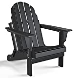 Gettati Folding Adirondack Chair, Patio Outdoor Chairs, HDPE Plastic Resin Deck Chair, Painted Weather Resistant, for Deck, Garden, Backyard & Lawn Furniture, Fire Pit, Porch Seating (Black)