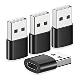 USB C Female to USB Male Adapter 4 Pack,yootech Type C to USB Adapter,USBC Charger Converter for iPhone 14 13 12 Mini Pro Max 14 Plus,Samsung Galaxy S22,i-Watch Series Ultra 8 7,iPad,AirPods Pro,Black