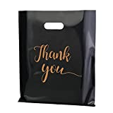 MUKOSEL 100Pcs Thank You Merchandise Bags, Extra Thick 2.36Mil 12x15In Retail Shopping Bags for Goodie bags, Party, Stores, Boutique, Clothes, Business Gift, Reusable Plastic Bags with Handle (Blacke)