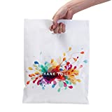 Thank You Bags for Business with Handles 12x15 (100 Count, White) - Plastic Shopping Retail Bags for T Shirt, Boutique and Merchandise Bags