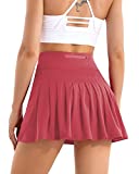 Pleated Tennis Skirts for Women with Pockets Build in Shorts Golf Skort High Waisted Sport Athletic Running Activewear,A-Misty Red,X-Small