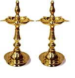 SATVIK 11 Inch Pure Brass Kerala Samai Puja Diwali Diya Traditional Kutthu Vilakku Oil lamp Pooja 1 Step Engraved Design Adjustable Deepak Pooja Article Pack of 2