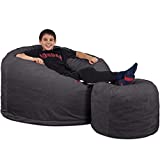 Ultimate Sack 4000 Bean Bag Chair w/Foot Stool in Multiple Sizes and Colors: Giant Foam-Filled Furniture - Machine Washable Covers, Double Stitched Seams, Durable Inner Liner. (4000, Grey Suede)