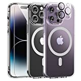 TAURI [5 in 1] Magnetic Case for iPhone 14 Pro Max [Military Grade Drop Protection] with 2X Screen Protector +2X Camera Lens Protector, Translucent Matte Slim Fit Compatible with Magsafe Case-Clear