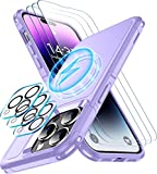 [12 in 1] Magnetic Case for iPhone 14 Pro Max Case,[12 FT Shockproof Compatible with Magsafe][3 Pcs Glass Screen Protector+3 Pcs Camera Lens Protector] [Heavy Duty] Phone Case Cover 6.7''-Purple