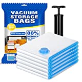 MecTo Vacuum Storage Bags 6 Pack Jumbo Space Saver Vacuum Storage Bags, Reusable Ziplock Vacuum Sealer Bags for Clothing, Comforter, Pillow, Blankets, Bedding, Travel, Hand Pump Included