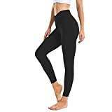SEAJOJO Crossover Leggings for Women High Waisted Compression Yoga Pants Tummy Control Running Workout Leggings 25" Black