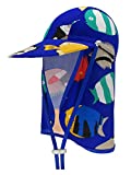 Kids Swim Flap Hat Beach Legionnaire Hat for Children UPF50+ Flap Sun Protection Swim Hat with Chin Strap - Fish, Blue