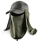 ELLEWIN Outdoor Fishing Flap Hat UPF50 Sun Cap Removable Mesh Face Neck Cover, D-army Green/ Mesh Neck Cover, M-L-XL