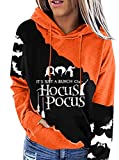 It's Just A Bunch of Hocus Pocus T-Shirt Women Halloween Sanderson Sisters Long Sleeve Crewneck Casual Pullover Tops Black Orange