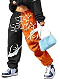 Creaion Womens Halloween Graphic Print Half and Half Color Block Sweatpants Baggy Harem Pants Joggers