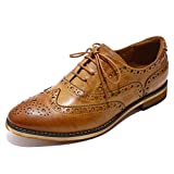 Mona flying Women's Leather Perforated Lace-up Saddle Oxfords Brogue Wingtip Derby Shoes