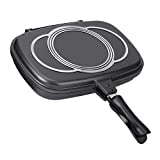 Frying Pan, Double-sided Non-stick Frying Pan Durable Skillet Pan Cookware with Anti-scalding Handle for All Stove for Home, Outdoor, Party, BBQ (Black)